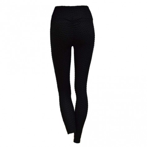 Sports Leggings Elastic Slim Hip Push Up Pleated Pants(Black S)