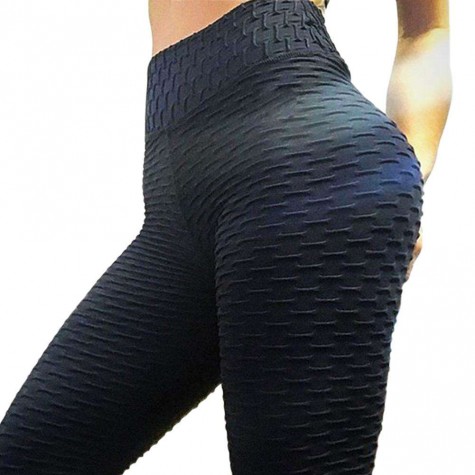 Sports Leggings Elastic Slim Hip Push Up Pleated Pants(Black S)