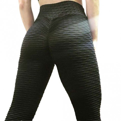 Sports Leggings Elastic Slim Hip Push Up Pleated Pants(Black S)