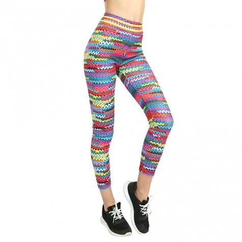 Charming Knit Colorful Print Leggings Thick Gym Workout Sporting Pants