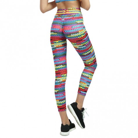 Charming Knit Colorful Print Leggings Thick Gym Workout Sporting Pants