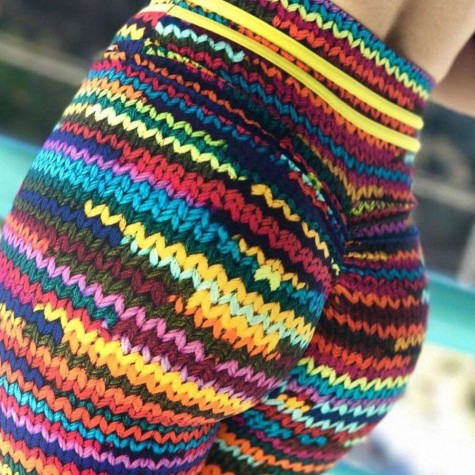 Charming Knit Colorful Print Leggings Thick Gym Workout Sporting Pants