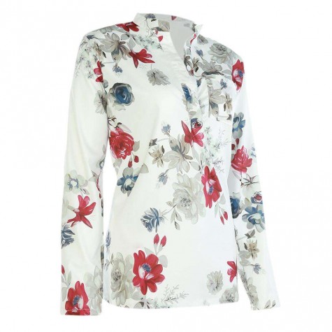 Casual V-Neck Long Sleeve Blouse Floral Print Beach Tops