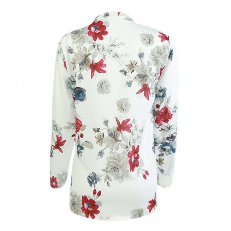 Casual V-Neck Long Sleeve Blouse Floral Print Beach Tops