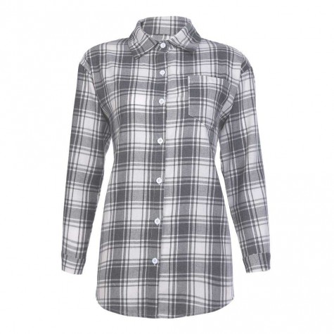 Fashion Long Sleeve Plaid Shirt Casual Turn-Down Collar Blouse