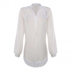 Elegant Charming V-Neck Casual Chiffon Blouse Long Sleeve Tops