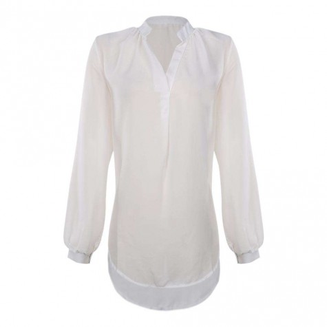 Elegant Charming V-Neck Casual Chiffon Blouse Long Sleeve Tops