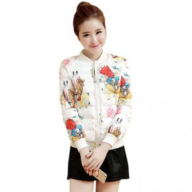 Winter Warm Fashion Floral Print Cotton-padded Jacket Coat