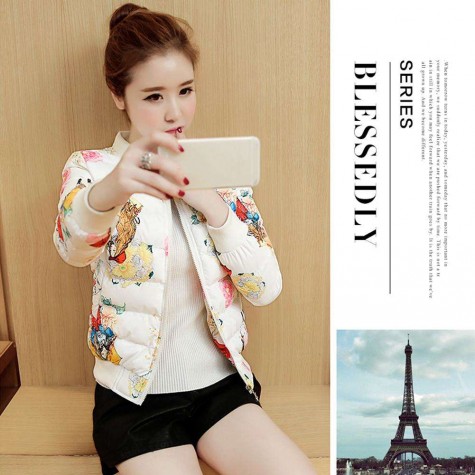 Winter Warm Fashion Floral Print Cotton-padded Jacket Coat