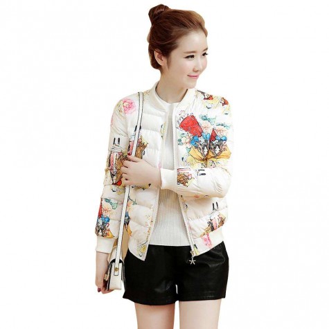 Winter Warm Fashion Floral Print Cotton-padded Jacket Coat