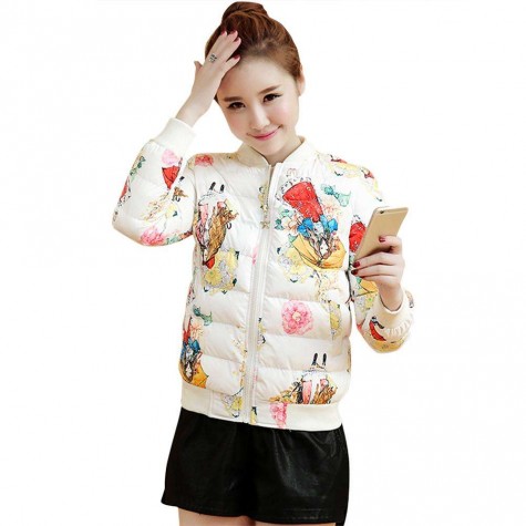 Winter Warm Fashion Floral Print Cotton-padded Jacket Coat