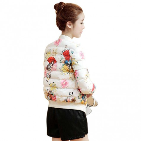 Winter Warm Fashion Floral Print Cotton-padded Jacket Coat