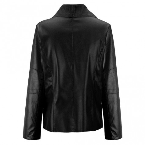 Faux Leather Street Jacket Slant Zipper Polo Collar Tops