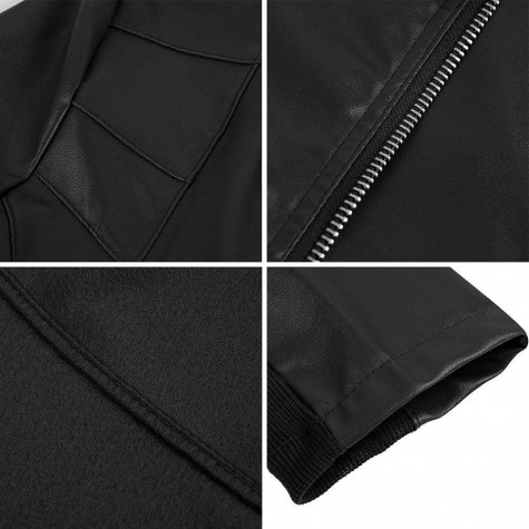 Faux Leather Street Jacket Slant Zipper Polo Collar Tops