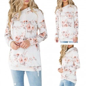 Floral Print Casual Long Sleeve Hoodies Pullover Tops Sweatshirts