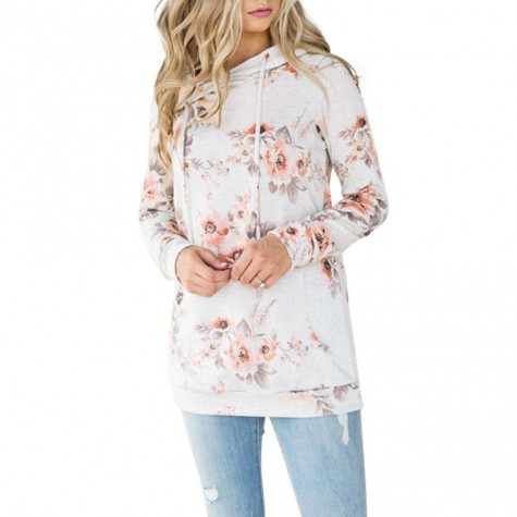 Floral Print Casual Long Sleeve Hoodies Pullover Tops Sweatshirts