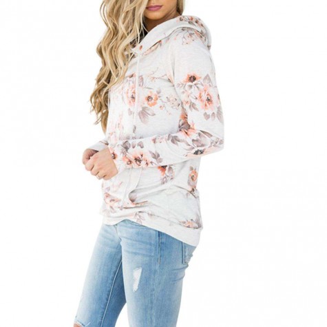 Floral Print Casual Long Sleeve Hoodies Pullover Tops Sweatshirts