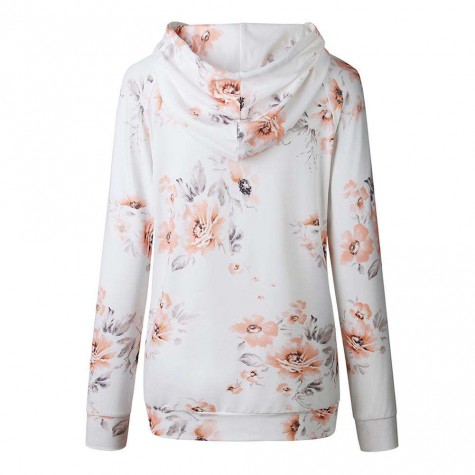 Floral Print Casual Long Sleeve Hoodies Pullover Tops Sweatshirts