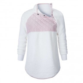 Warm Long Sleeve Oblique Collar Pullover Tops Snap Button Sweatshirt