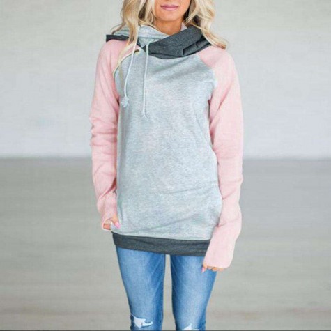 Casual Slim Fit Hoodies Splicing Color Drawstring Pullovers Tops