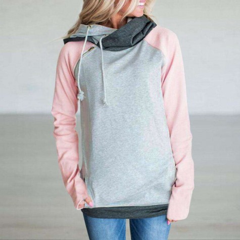 Casual Slim Fit Hoodies Splicing Color Drawstring Pullovers Tops