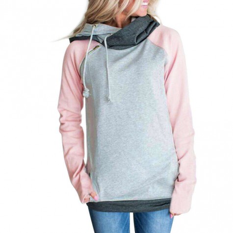 Casual Slim Fit Hoodies Splicing Color Drawstring Pullovers Tops