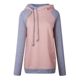 Fashion Splicing Color Hoodie Slim Fit Slant Zipper Drawstring Tops