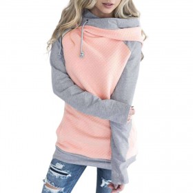 Fashion Splicing Color Hoodie Slim Fit Slant Zipper Drawstring Tops