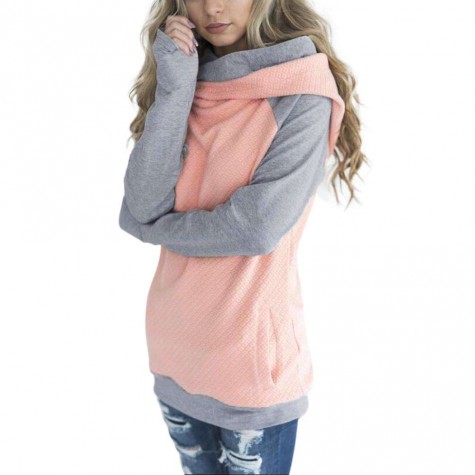 Fashion Splicing Color Hoodie Slim Fit Slant Zipper Drawstring Tops