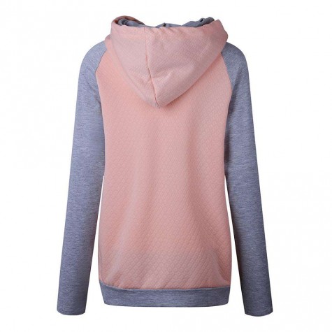 Fashion Splicing Color Hoodie Slim Fit Slant Zipper Drawstring Tops