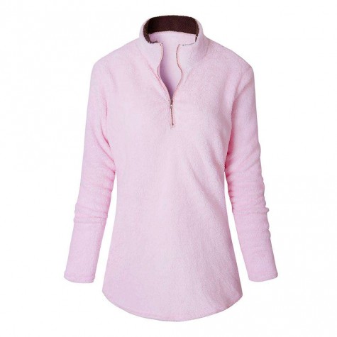 Zipper V-Neck Solid Color Autumn Slim Fit Warm Pullover Coat Tops