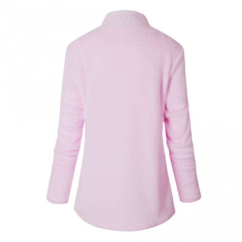 Zipper V-Neck Solid Color Autumn Slim Fit Warm Pullover Coat Tops