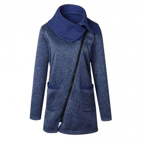 Winter Side Zipper Turn Down Collar Jacket Slim Fit Coat (Blue S)