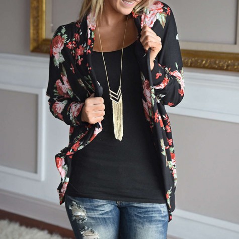 Floral Print Long Sleeve Soft Cardigans Tops Fashion Casual Coat