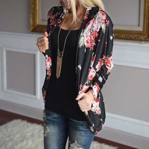 Floral Print Long Sleeve Soft Cardigans Tops Fashion Casual Coat