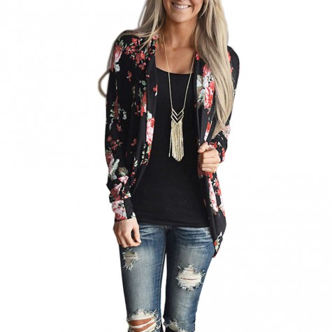 Floral Print Long Sleeve Soft Cardigans Tops Fashion Casual Coat