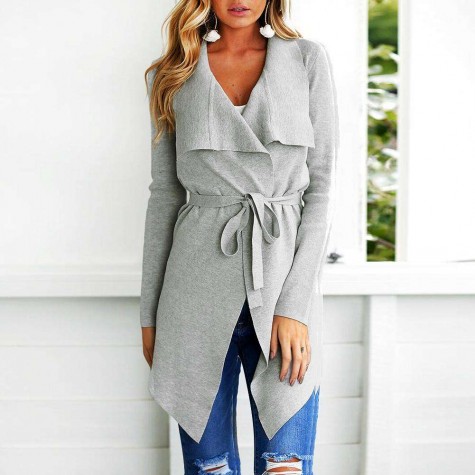 Waterfall Collar Slim Autumn Irregular Trench Coat Cardigan