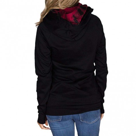 Long Sleeve Solid Zip Drawstring Hoodie Casual Sports Tops