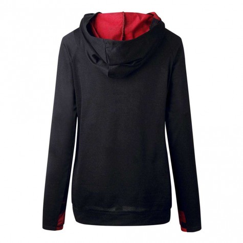 Long Sleeve Solid Zip Drawstring Hoodie Casual Sports Tops