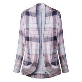 Plaid Open Front Long Sleeve Irregular Casual Cardigan Tops