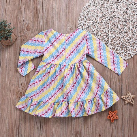 Family Matching Outfits Long Sleeve Colorful Girls Dresses