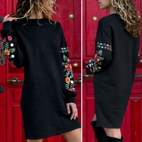 Elegant Dress Retro Floral Print Long Sleeve O Neck Loose Streetwear