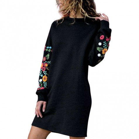 Elegant Dress Retro Floral Print Long Sleeve O Neck Loose Streetwear