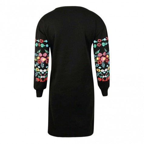 Elegant Dress Retro Floral Print Long Sleeve O Neck Loose Streetwear