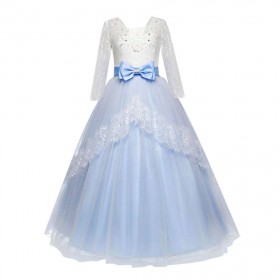 Girls Wedding Formal Dress Lace Elegant Long Prom Dresses Kids Ball Gown