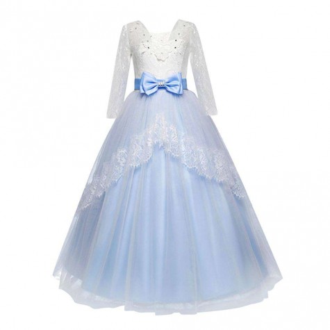 Girls Wedding Formal Dress Lace Elegant Long Prom Dresses Kids Ball Gown