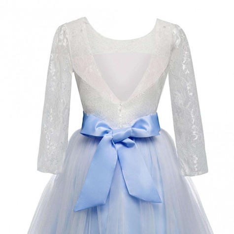 Girls Wedding Formal Dress Lace Elegant Long Prom Dresses Kids Ball Gown