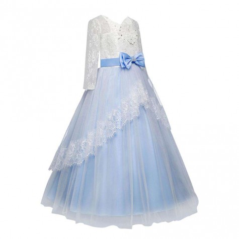 Girls Wedding Formal Dress Lace Elegant Long Prom Dresses Kids Ball Gown