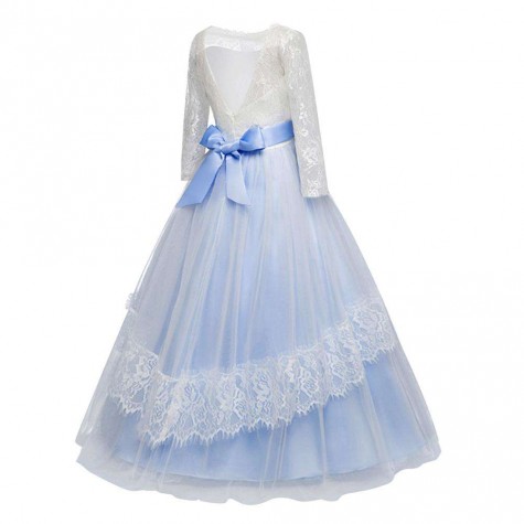 Girls Wedding Formal Dress Lace Elegant Long Prom Dresses Kids Ball Gown