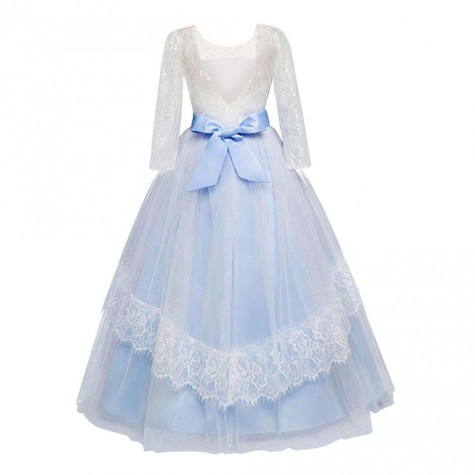 Girls Wedding Formal Dress Lace Elegant Long Prom Dresses Kids Ball Gown